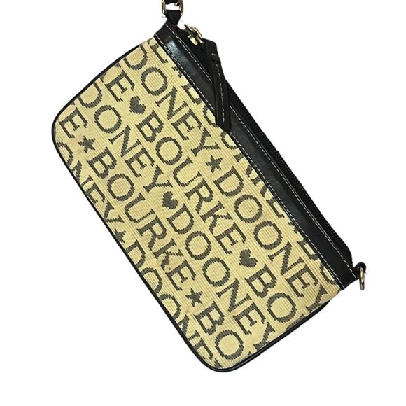 Dooney & Bourke Logo Wristlet Cream Brown Leather Zip Closure Lined Mini Bag - Picture 3 of 9
